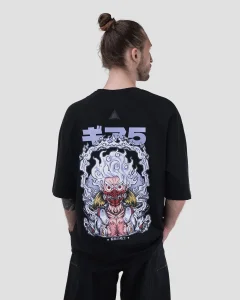 Футболка Луффи / Luffy / черная мужская, цвет черный со светло серым, размер 46