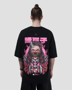 Футболка Незуко / Nezuko / черная с розовым мужская, цвет черный с розовым, размер 44