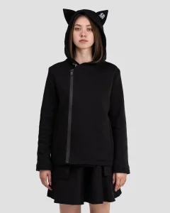 Толстовка Самурай Кэт / Samurai Cat / черная женская, цвет черный с белым, размер 52