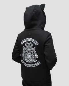 Толстовка Самурай Кэт / Samurai Cat / черная мужская, цвет черный с белым, размер 50