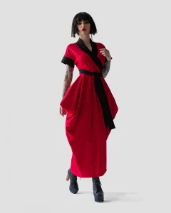 Платье Кимоно / Kimono / красное с черным женское, цвет красный с черным, размер 38