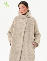 Пальто “КОКОН” из ЭКО меха (лен+конопля) - один размер - Натуральный беж - 