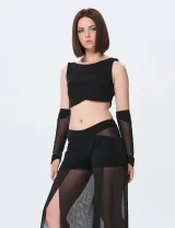 Короткий топ ОГОНЬ черный - S - Черный