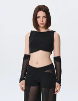 Короткий топ ОГОНЬ черный - L - Черный