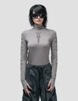 Лонгслив Драгон / Dragon / серый женский, цвет светло-серый с черным, размер 44