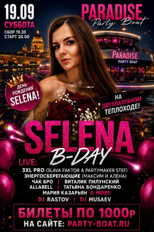 Музыкальный круиз на теплоходе МОСКВА-64! Вечеринка - SELENA B-DAY!